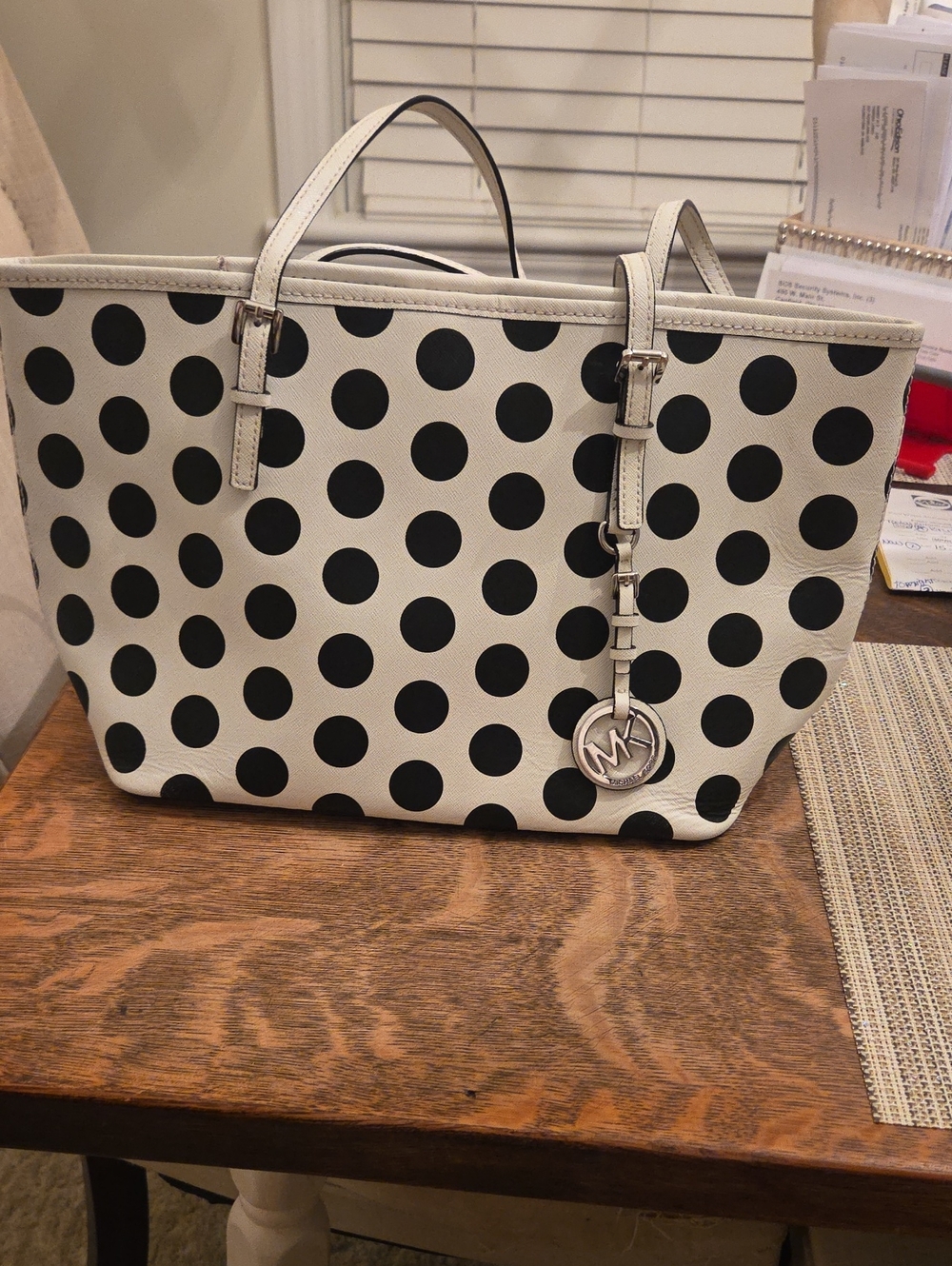 Michael Kors White Tote with Black Polka Dots